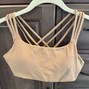 Athleta Hyper Focused Sports Bra Strappy Back Nude Beige Size Small